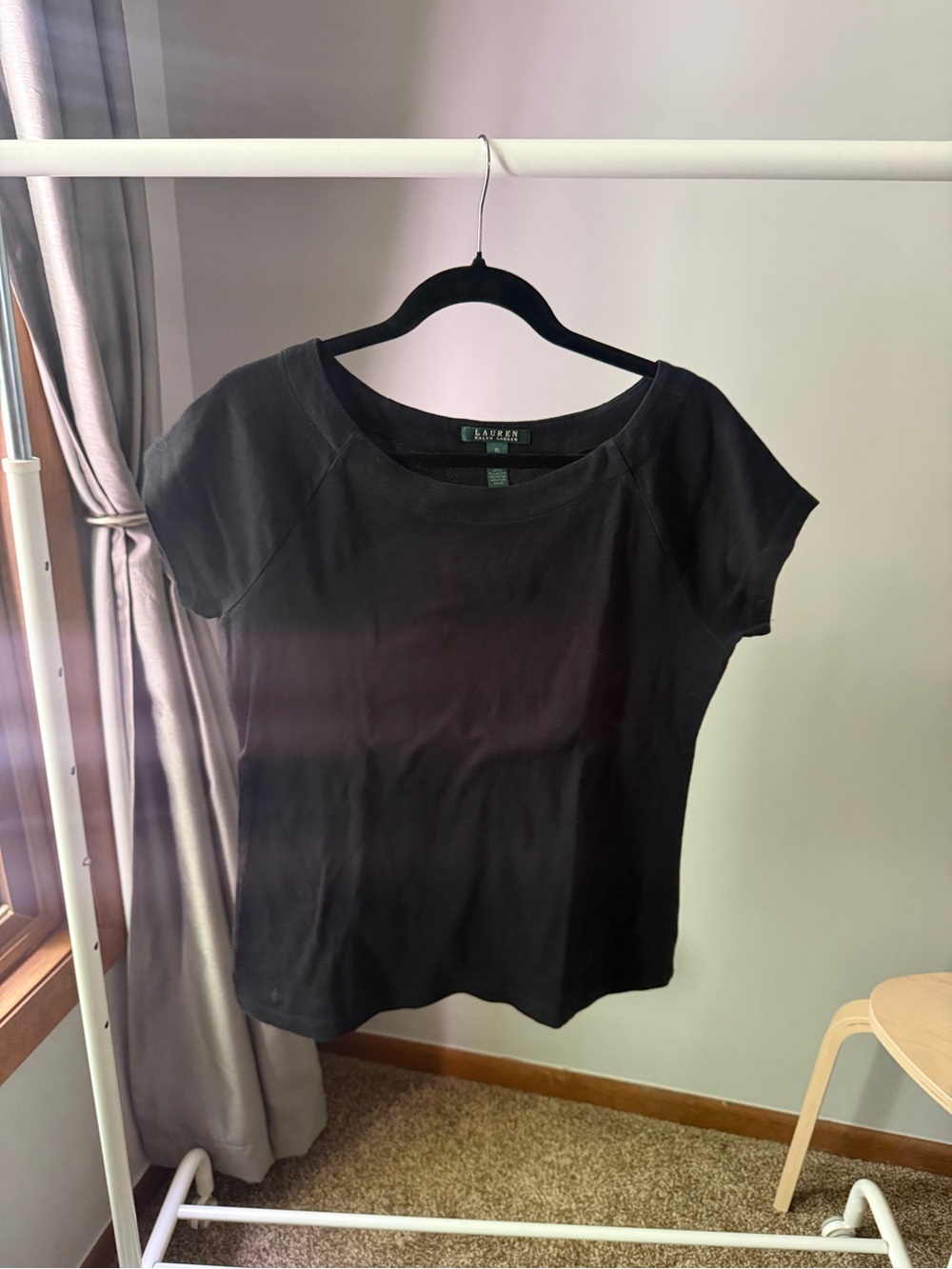 Vtg Lauren Ralph Lauren Womens XL Black Scoop Neck Tee 90s Minimalist Preppy